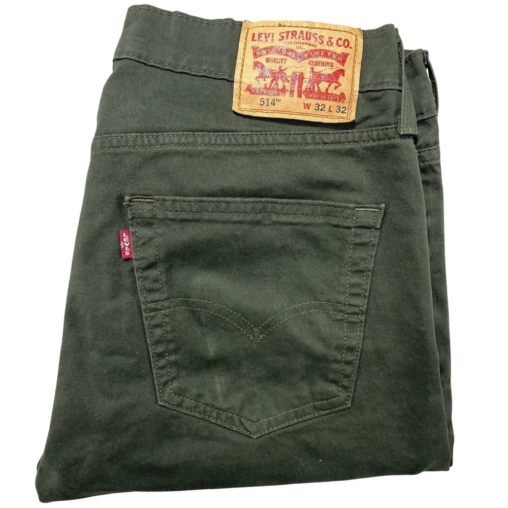Levis 514 Jeans Mens 32x32 Green Dark Wash Straight Regular Fit Denim Pants